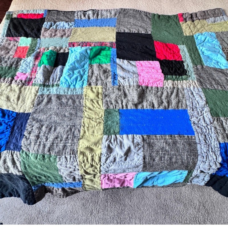 Patchwork Quilt Unique Vintage Handmade Blanket Cozy Bohemian Eclectic Colorful gallery