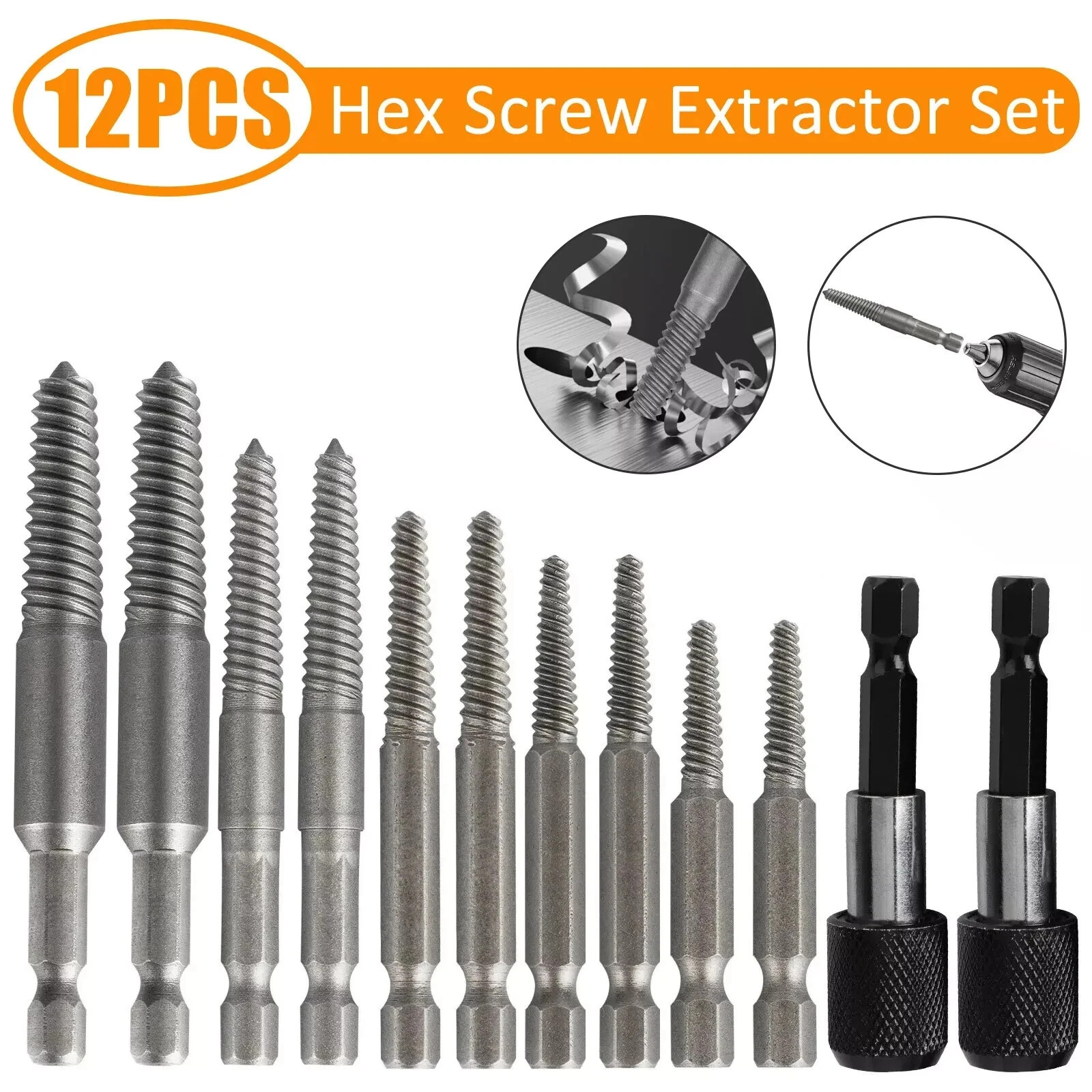 12Pcs Stud Screw Extractor Remover 1/4 Inch Hex Shank Damaged Bolt Easy Out Sets gallery