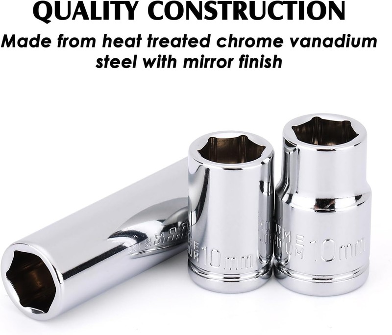 Versatile 4PC 10mm Deep & Shallow Socket Set - Chrome Vanadium, 6 Point Design gallery