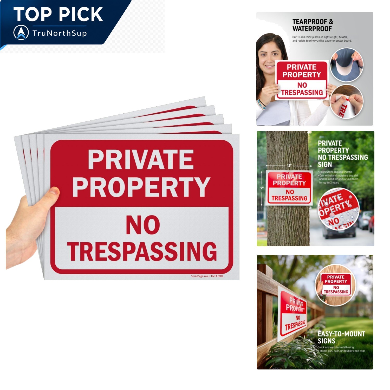 Private Property No Trespassing Signs 9x12 Inch Pack of 5 Polystyrene Plastic... gallery