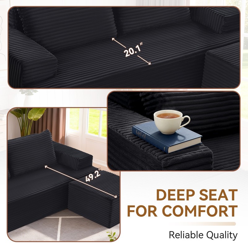 L-Shape Modular Cloud Couch with Movable Ottoman Chaise, Corduroy, No Assembly gallery