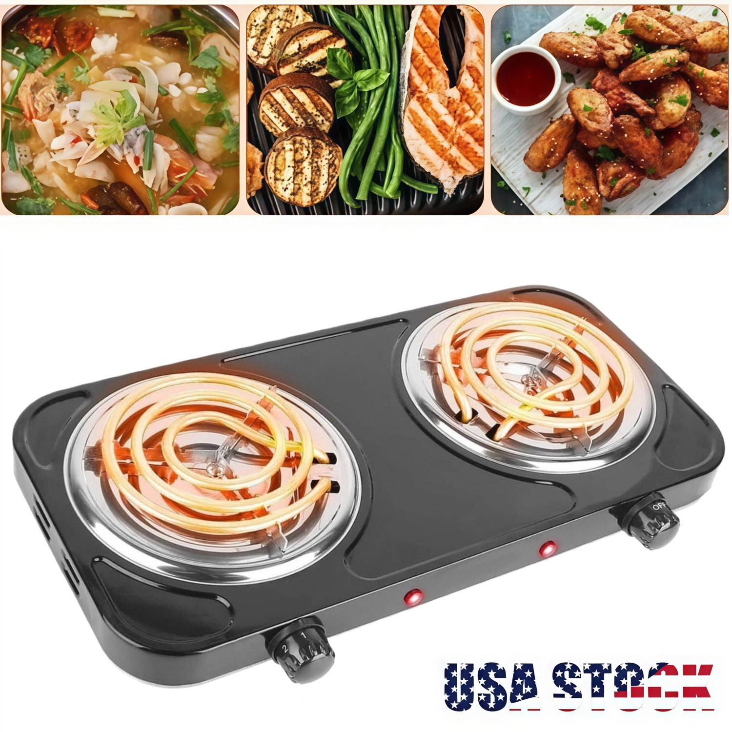 2000W Portable Kitchen Electric Double Burner Hot Plate Cooktop Cooking Stove gallery