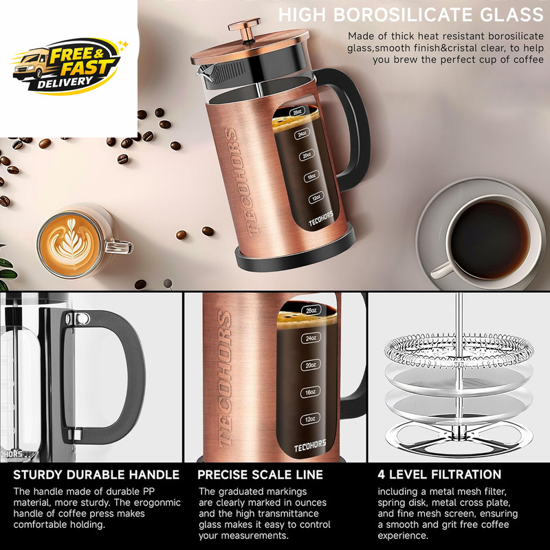 French Press Coffee Maker 34Oz / 1 Quart 304 Stainless Steel Coffee Press, gallery