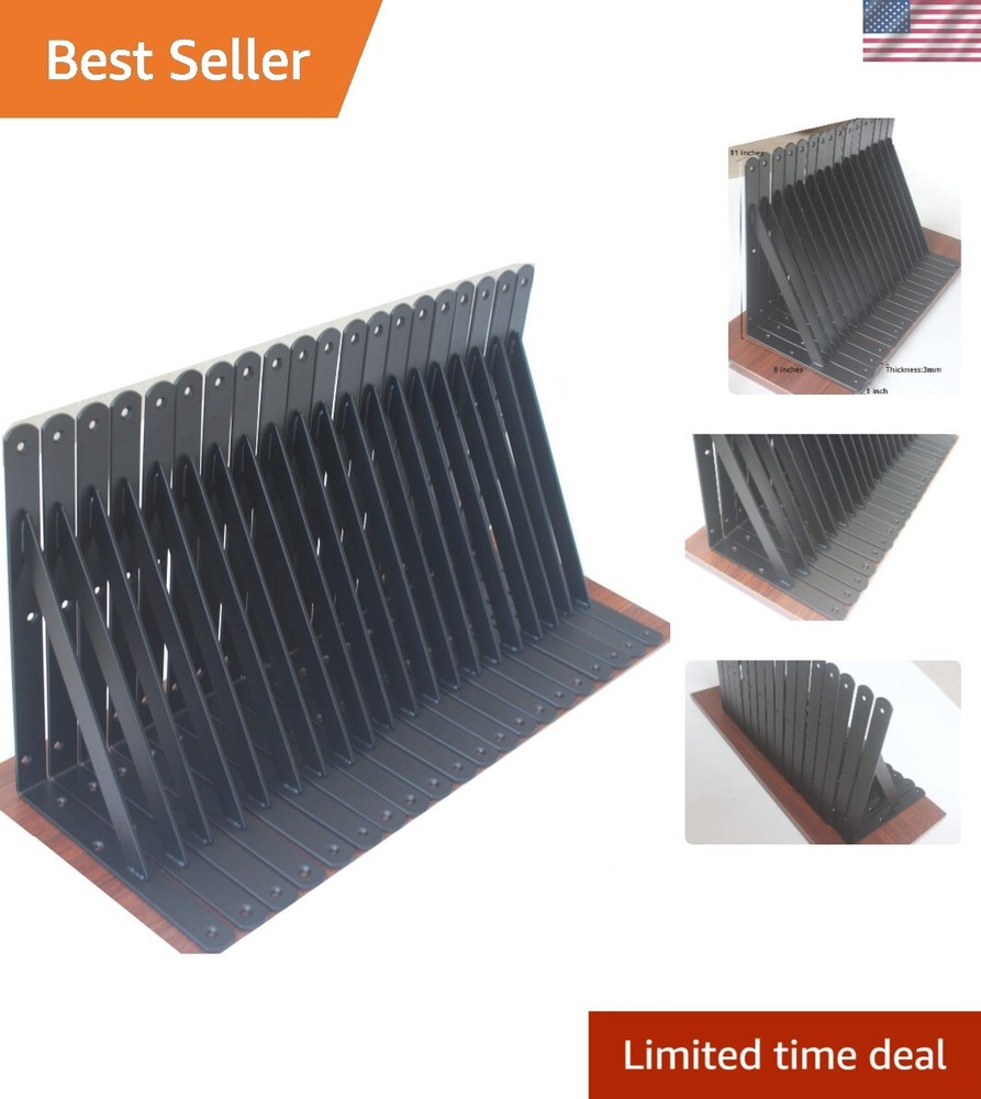 Rustic Black Metal Shelf Brackets - 240 lb Capacity, 20 Pack of 11" x 8"