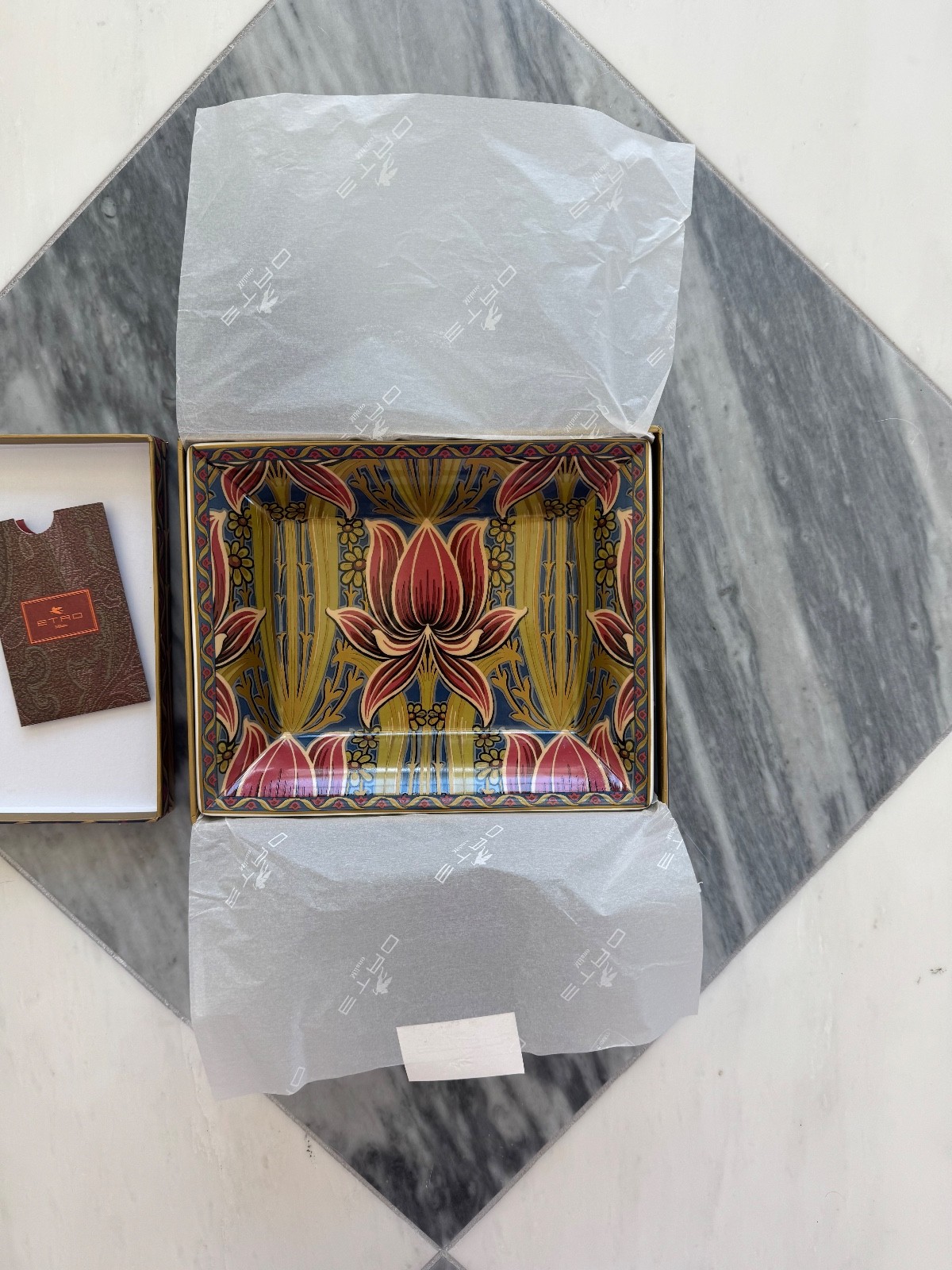 ETRO Rectangular Porcelain Floral Tray Multicolor Decorative Catchall Dish New gallery
