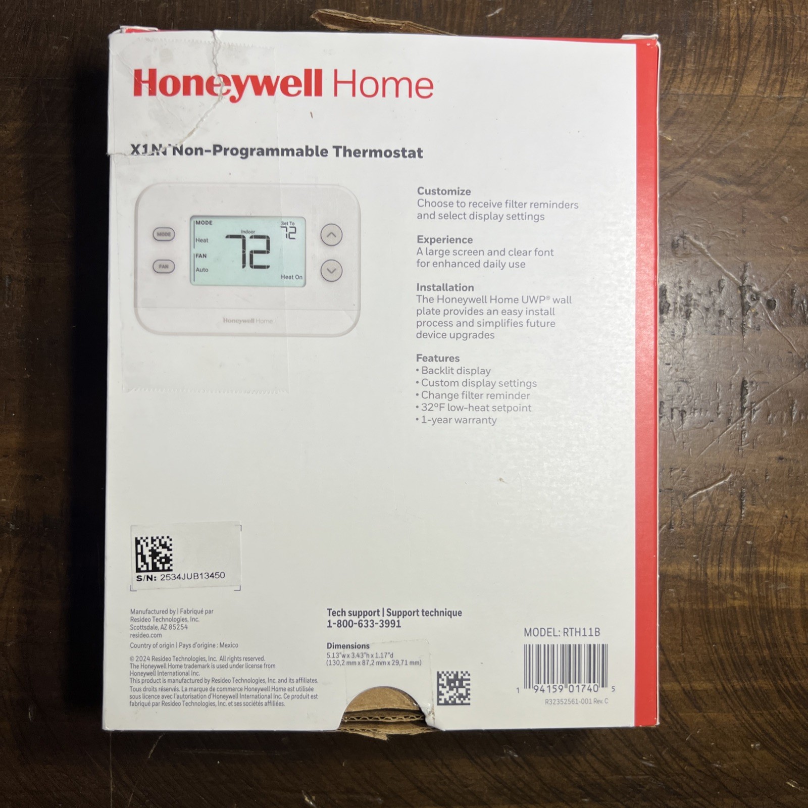 Honeywell Home X1N One-Stage Non-Programmable Thermostat Backlit Display RTH11B gallery