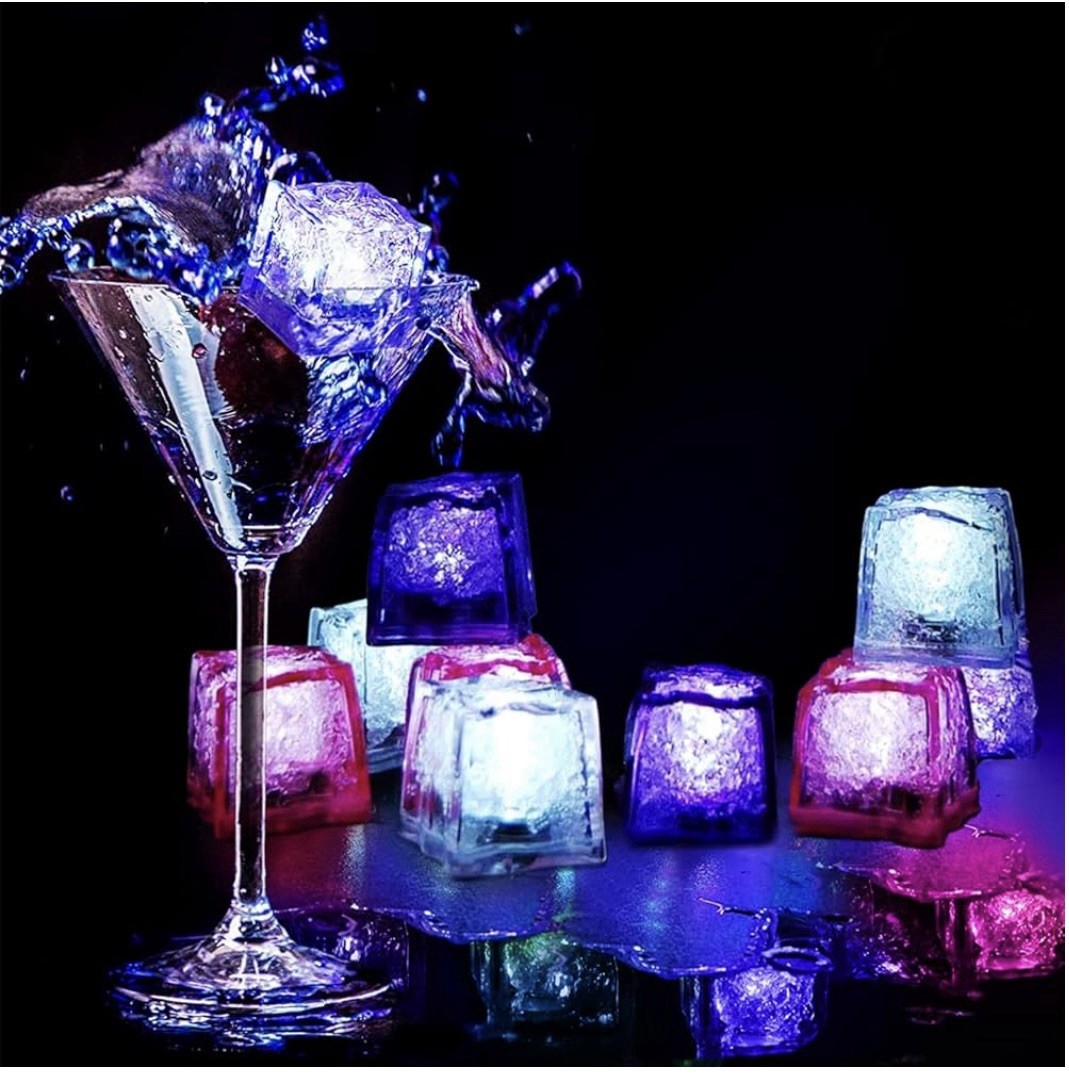 Light Up Ice Cubes 12 Pack Water Activated LED ~ Multicolor Flashing Reusable gallery