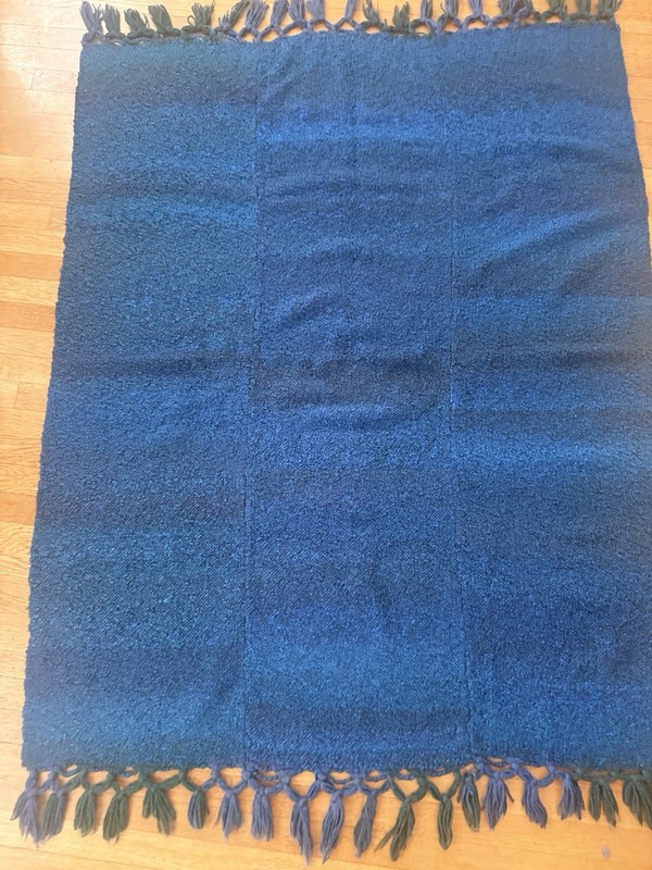 Vintage Hand Loomed Artisan Throw Blanket Heavy Woven Teal Fringe 48x60 gallery