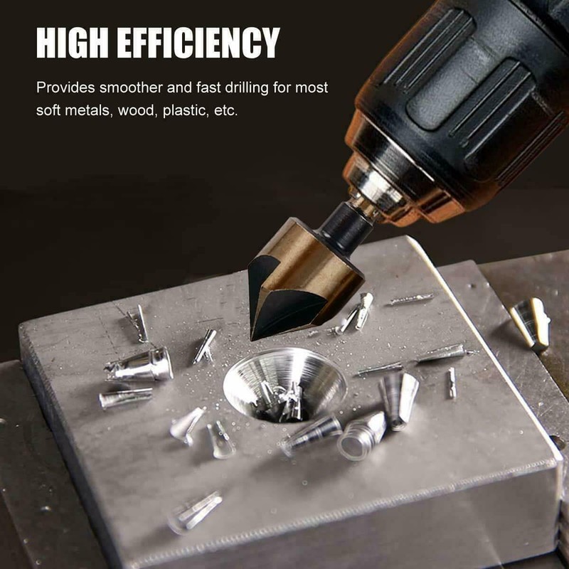 5PC COUNTERSINK TOOL BIT SET COUNTER SINK FOR STEEL METAL WOOD PLASTIC ALUMINUM gallery