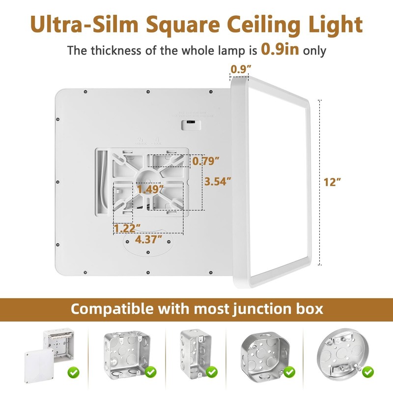 12 Inch Square LED Flush Mount Ceiling Light, 30W, 3000LM Square Light Fixtur... gallery