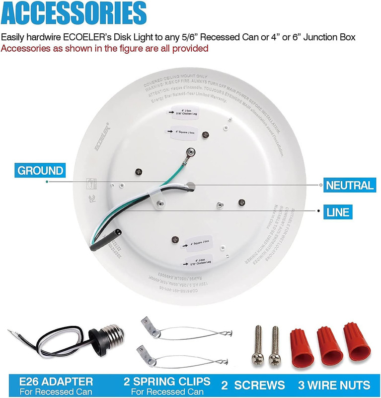 10-Pack Dimmable 6" LED Disk Lights, 16.5W, 5000K, 1000Lm, ETL Listed gallery
