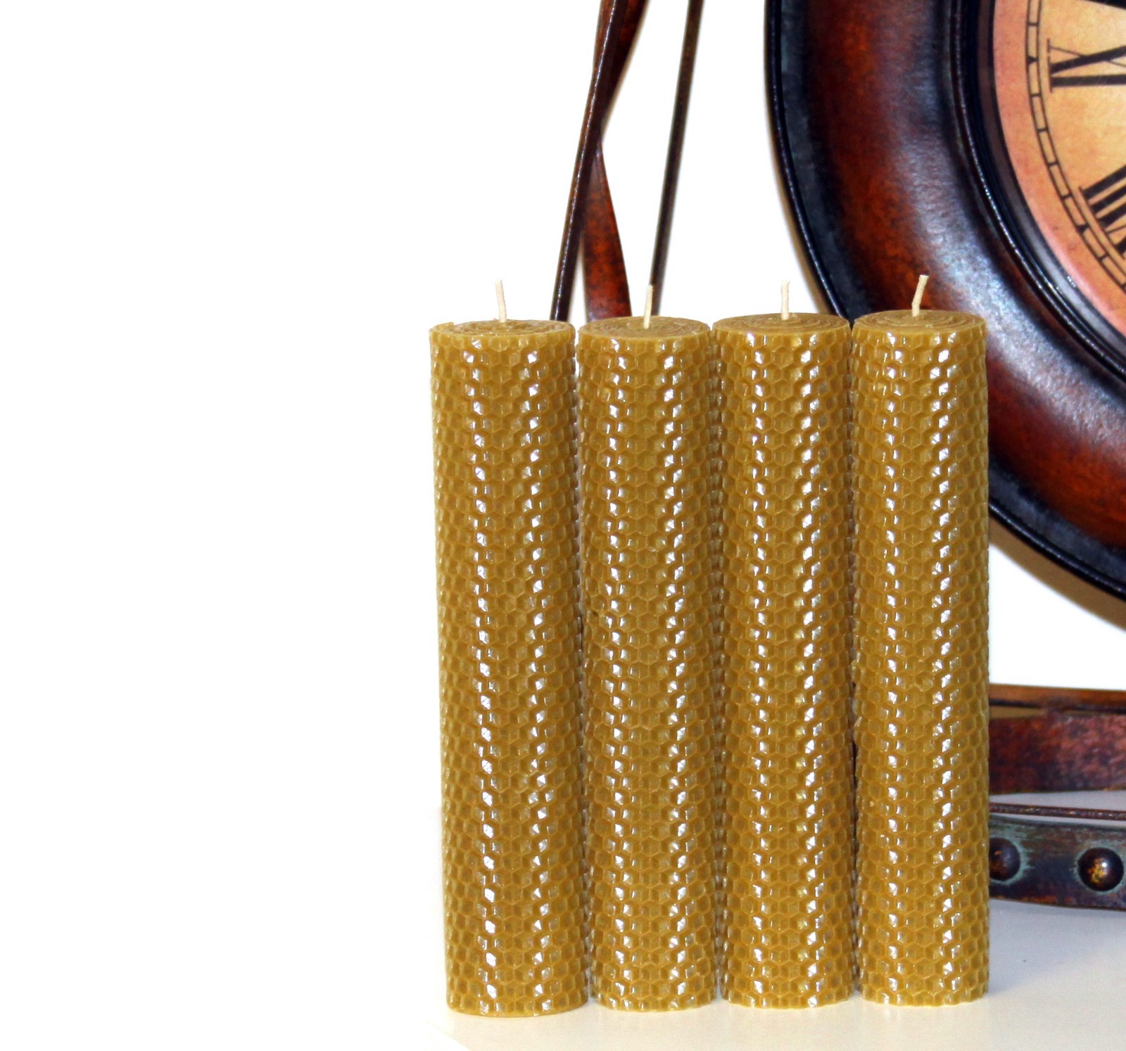 Handmade Hand rolled 100% Pure Beeswax Honeycomb Candles 8" Cotton Wick USA Made gallery
