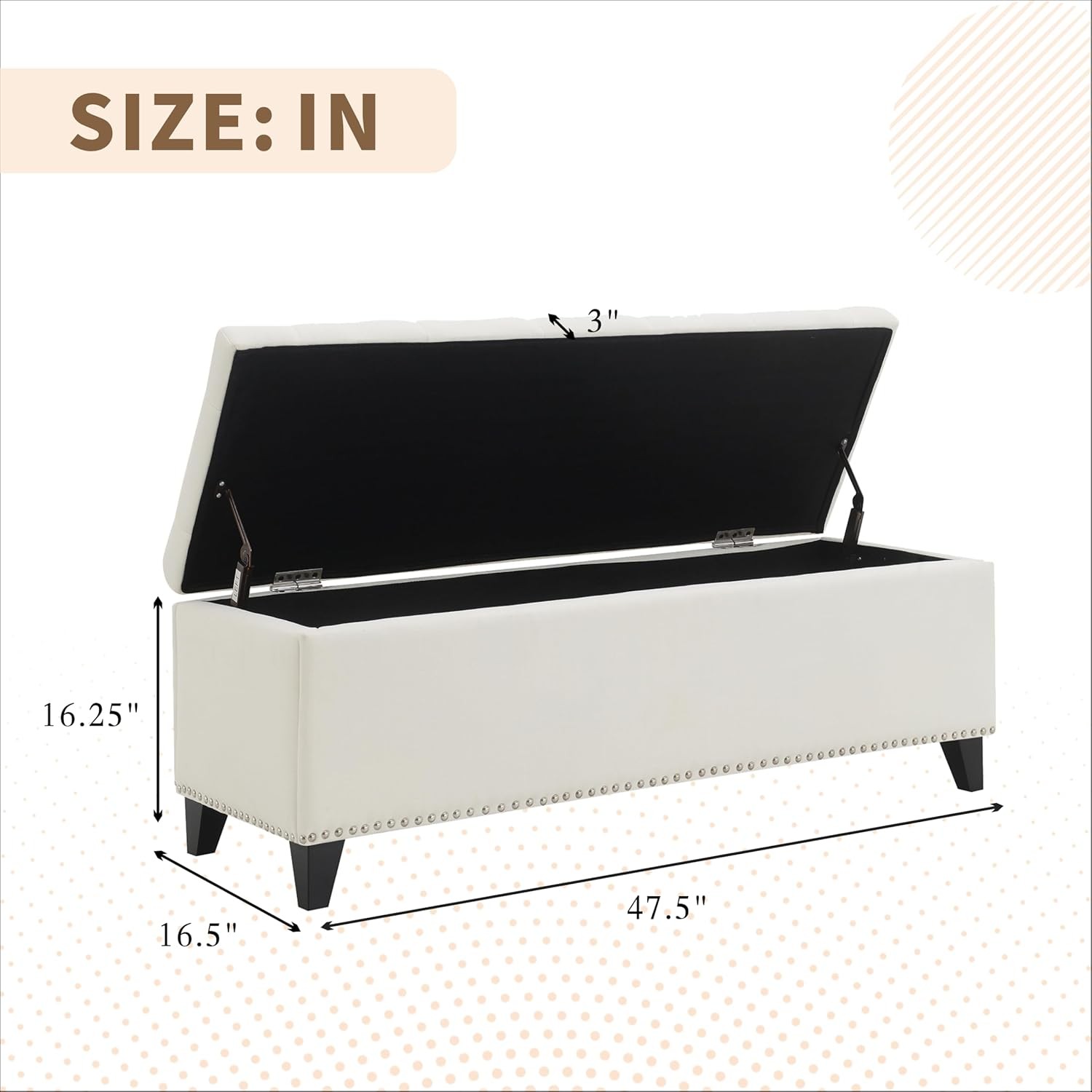 47.5" Upholstered Storage Bench Tufted Ottoman for Bedroom Entryway gallery