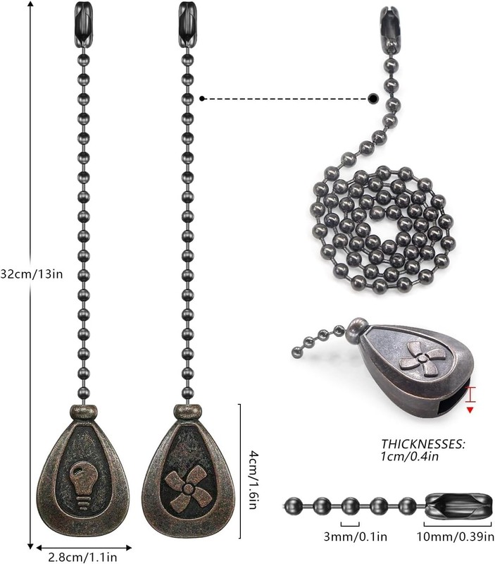Bronze Ceiling Fan Pull Chain Set, Decorative Pull Chain Pendant Extension, 1... gallery