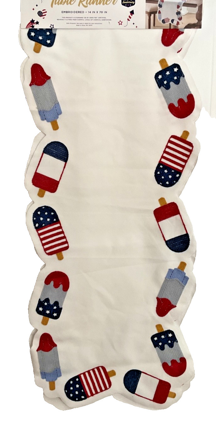 ENVOGUE TABLE RUNNER (1) PATRIOTIC POPSICLES SCALLOPED 14 X 70 IN POLYESTER NWT gallery