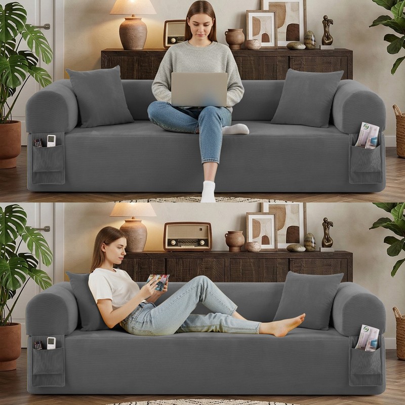 Convertible Sofa Bed ,Boneless Couch Corduroy Futon Couch with Storage Pocket gallery