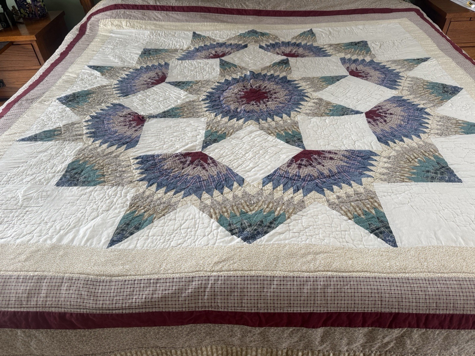 8 Point Star Patchwork Quilt 91”X87” By Heritage Collection Fan Diamond Designs gallery