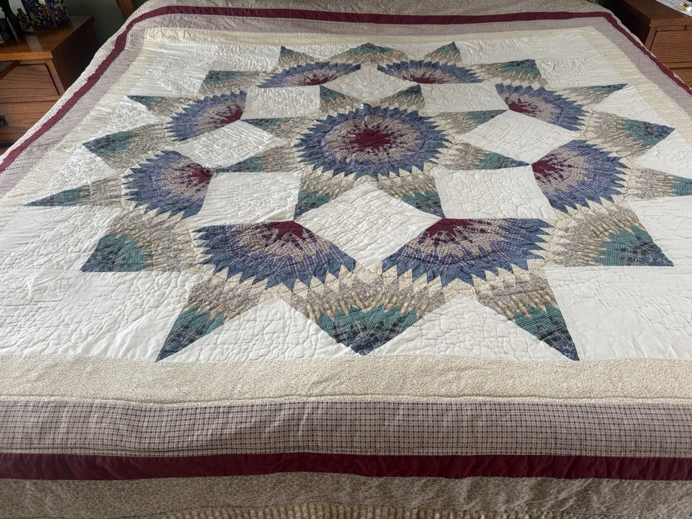 8 Point Star Patchwork Quilt 91”X87” By Heritage Collection Fan Diamond Designs