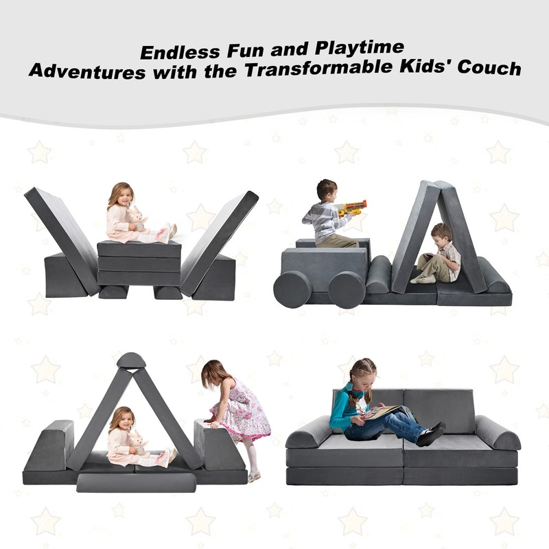 Gray Modular Kids Sofa Set Soft Safe Combination Couch for Playroom Bedroom gallery