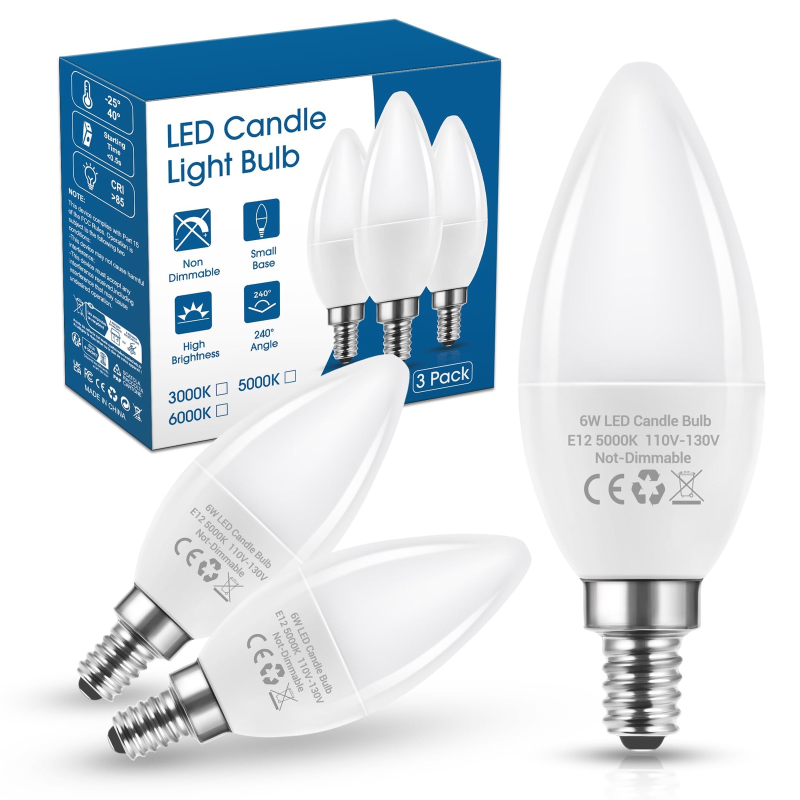 E12 LED Candelabra Light Bulbs 60 Watt Equivalent 5000K Daylight White Type B L gallery