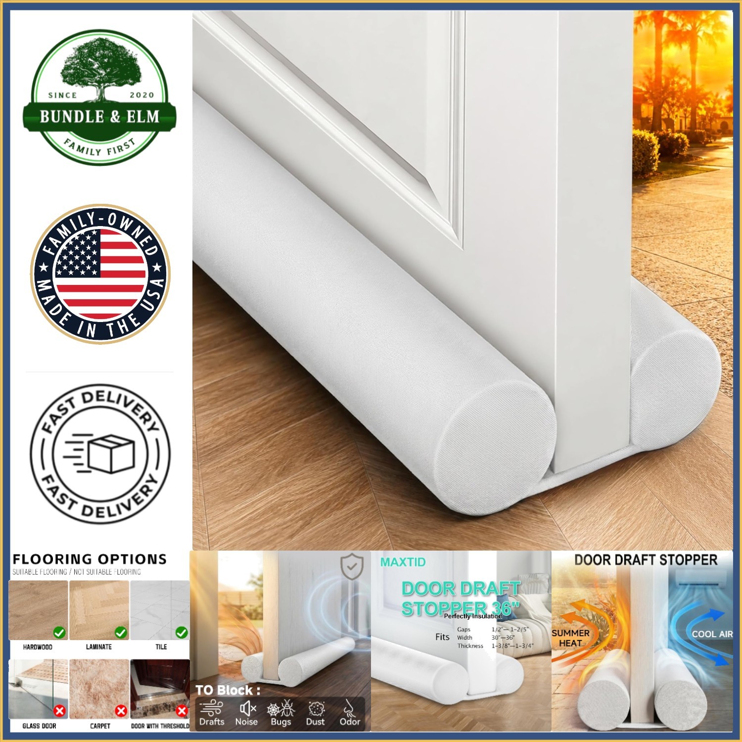36-Inch Door Draft Blocker for Noise and Air Seal with Adjustable Foam Strip gallery