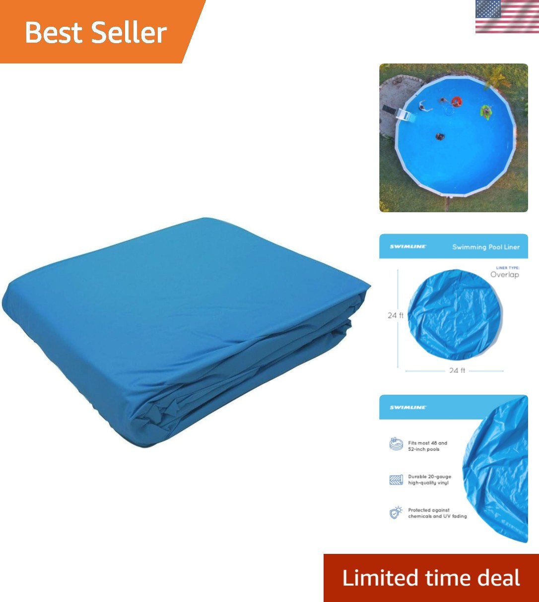 24 Feet Round Blue Pool Liner - Fit for 48" & 52" Walls, UV Resistant gallery