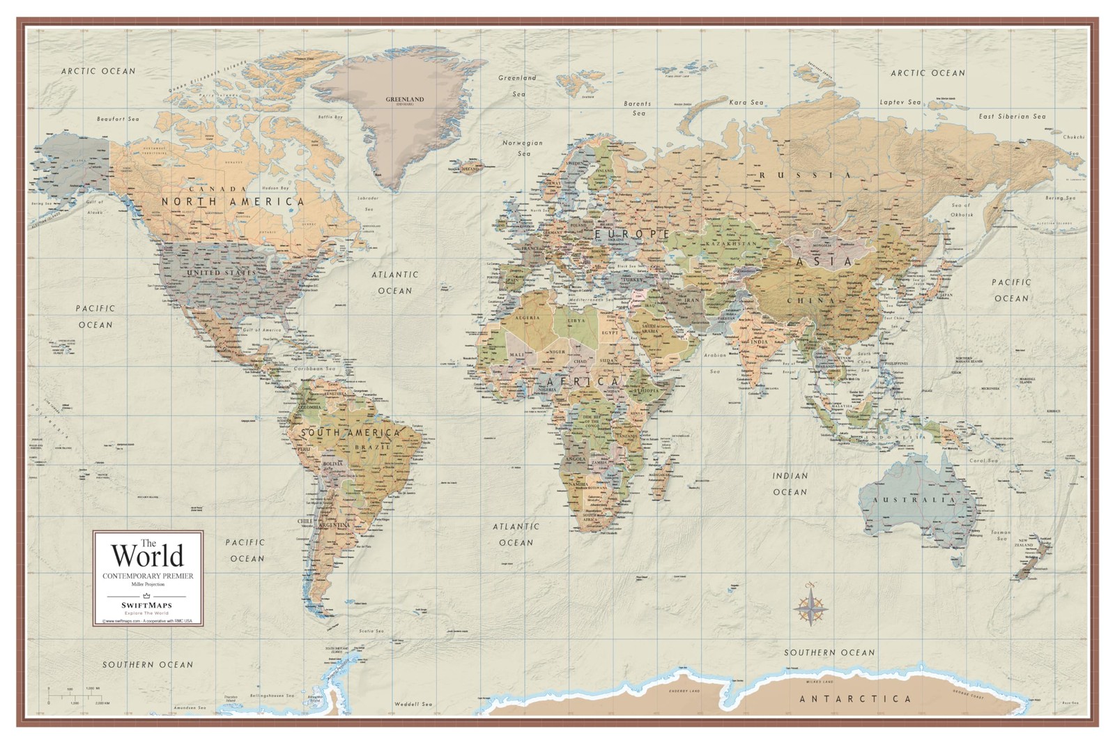 World Contemporary Premier Wall Map Poster Mural 24h x 36w - LAMINATED gallery