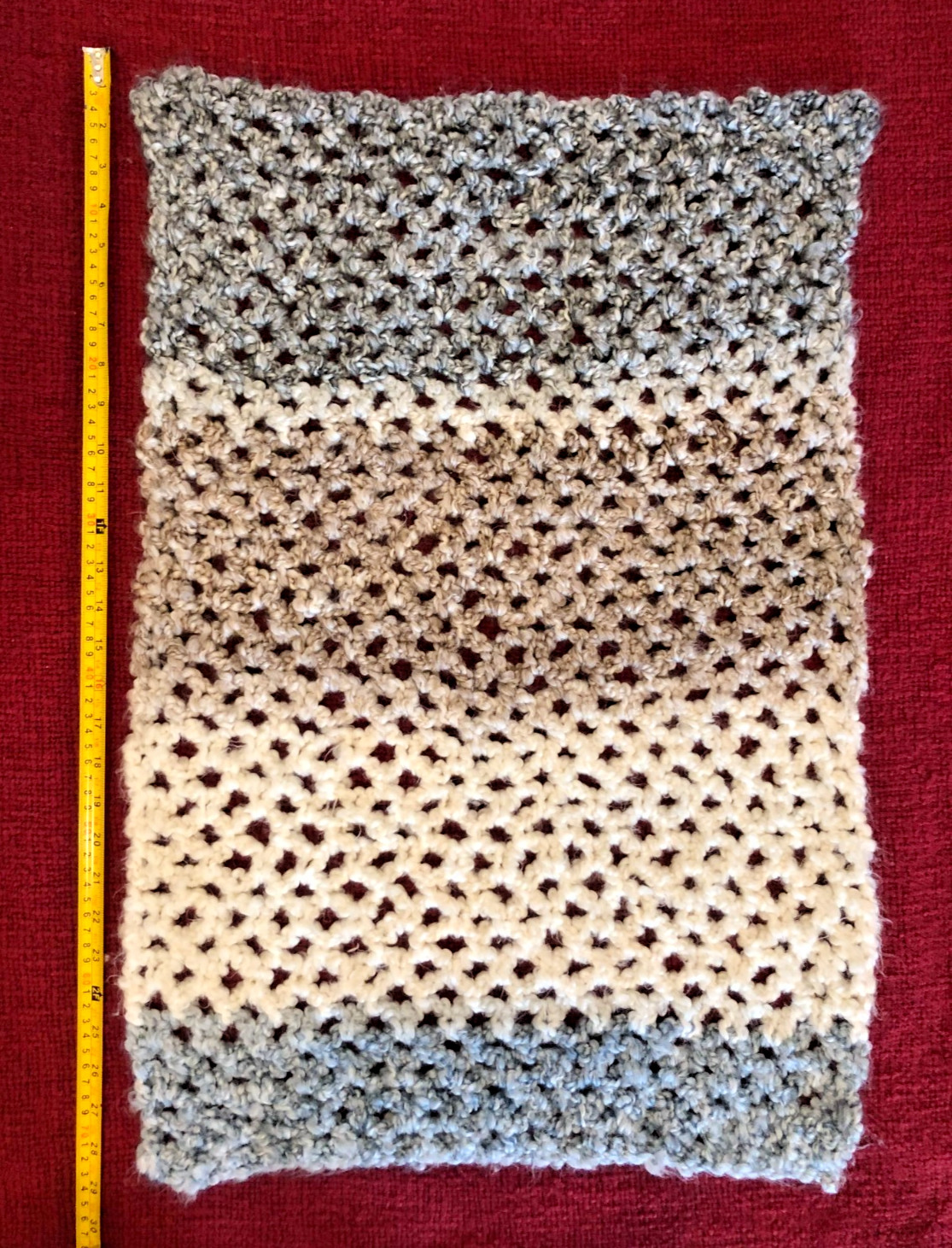 Handmade Crochet Throw Blanket 30x20 Inches Approximately, Blue/Beige/White gallery