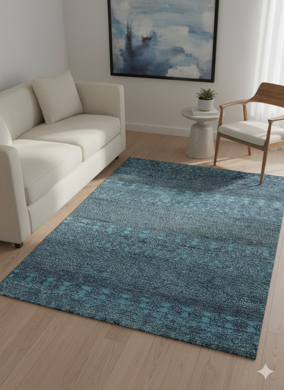 Handmade Wool Area Rug | Modern Textured Design | 4'4" x 5'5" | 60956 gallery