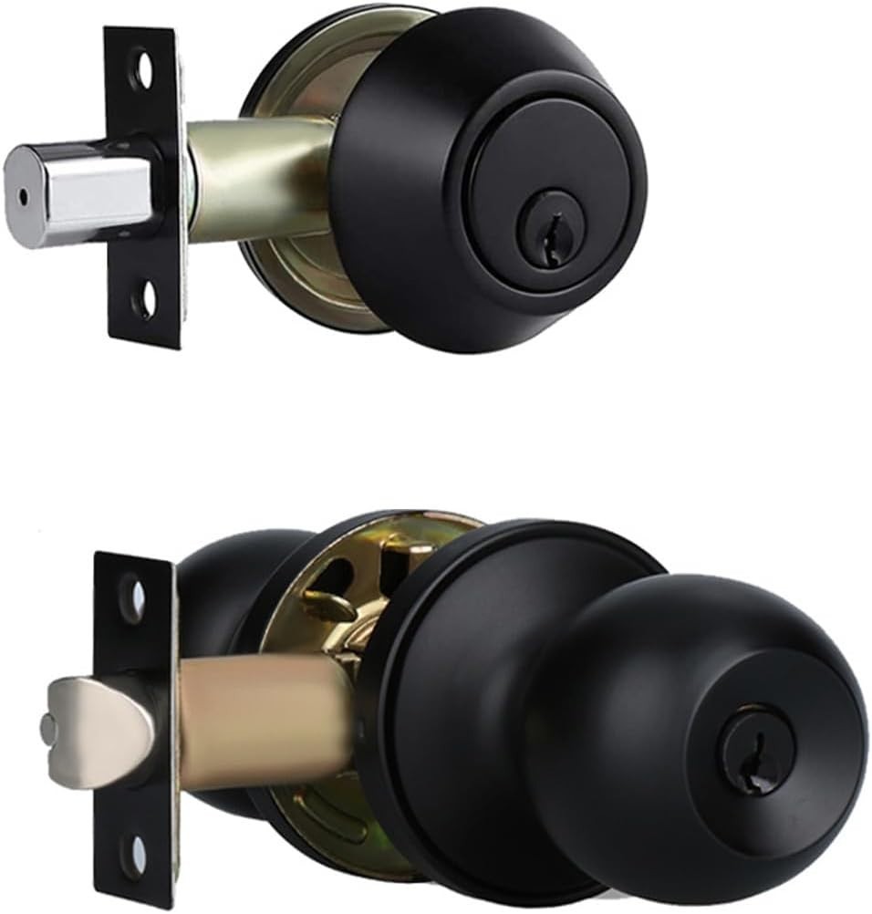 Exterior Door Lock Set with ,Keyed Alike Matte Black Door Knob and Deadbolt Set gallery