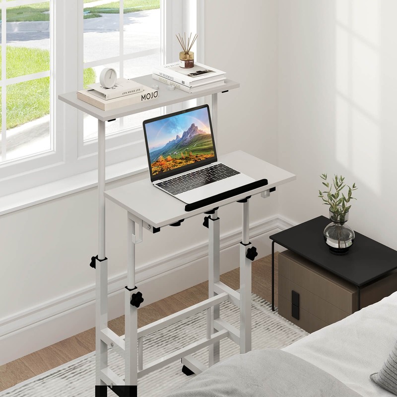 Height Adjustable Mobile Standing Desk w/Tiltable Desktop & 2 Hanging Hooks gallery