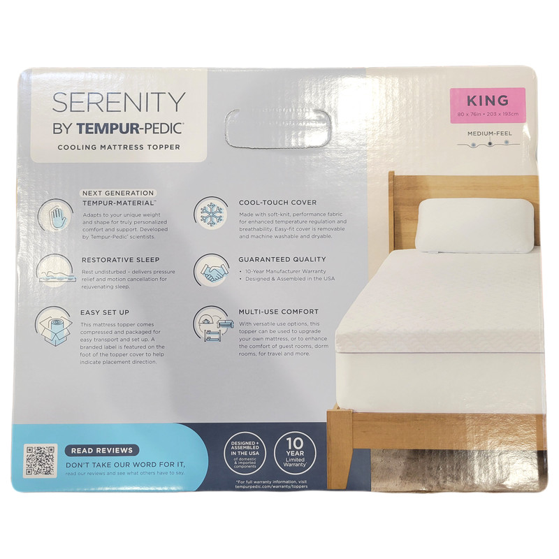Tempur-Pedic Serenity 3" Cooling Memory Foam Mattress Topper, King Size gallery