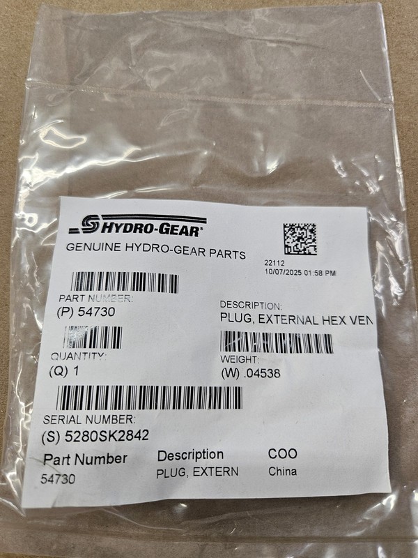 Hydro-Gear Lawn Mower External Hex Plug 54730 9/16" Used to Replace Allen Hole gallery