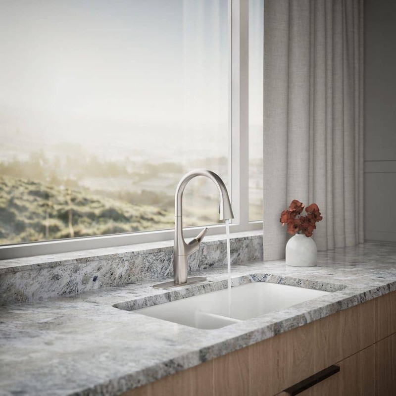 KOHLER Safia PullDown Kitchen Faucet Integrated Soap Dispenser Vibrant Stainless gallery