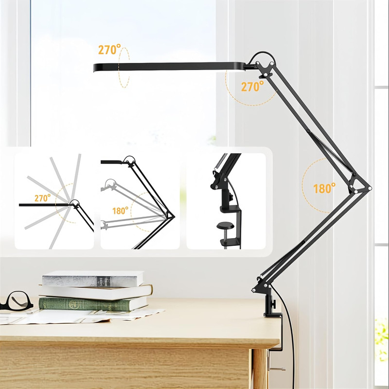 LED Desk Lamp Adjustable Swing Arm Eye Care 5 Modes 11 Brightness Memory Black gallery