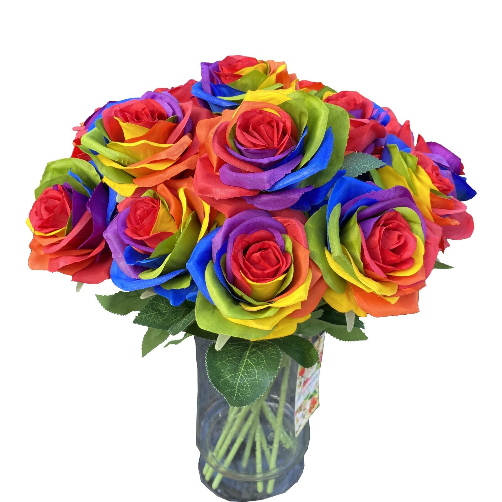 8pcs Artificial Silk Rainbow Rose Flowers DIY Floral Arrangment -Red center gallery
