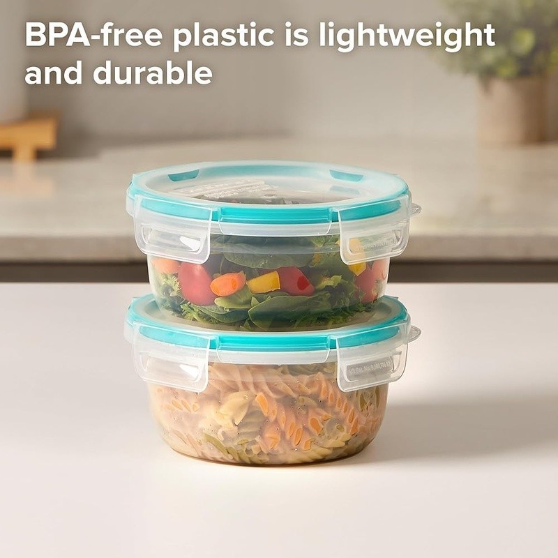 2 Pack Plastic Storage Containers Round Rectangular Lids Airtight Microwave Safe gallery
