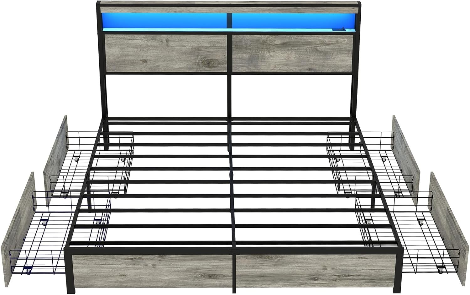 Full Queen King Bed Frame with Storage Headboard ,Charging Station & LED Lights gallery