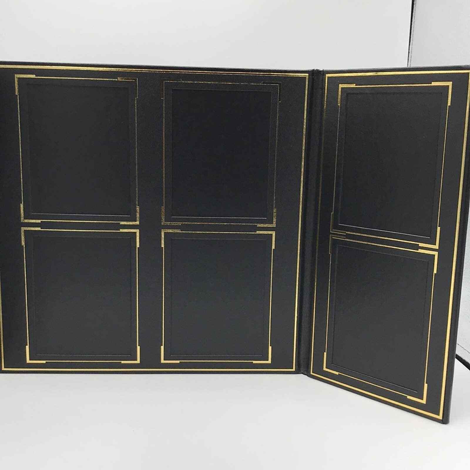 BLACK & GOLD 8-VIEW LEATHER BOUND PHOTO FOLIO EASEL gallery