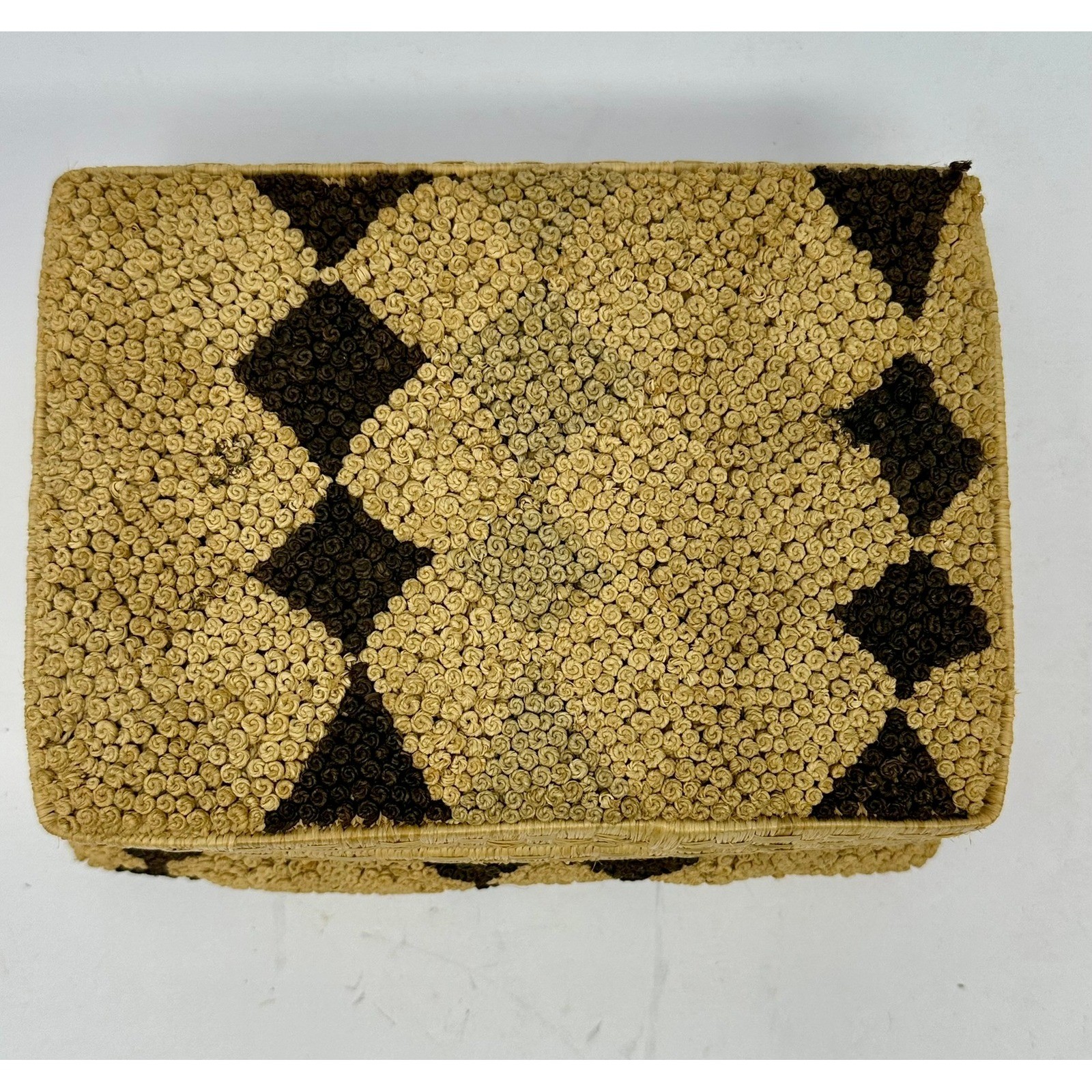Vintage Hand Woven Raffia Straw Decorative Box Diamond Pattern Boho Decor 6.5" gallery