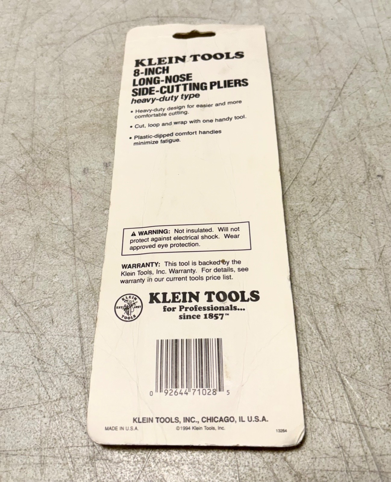 VTG. 1994 KLEIN TOOLS 8" SIDE CUTTING LONG NOSE PLIERS BRAND NEW SEALED D203-8 gallery