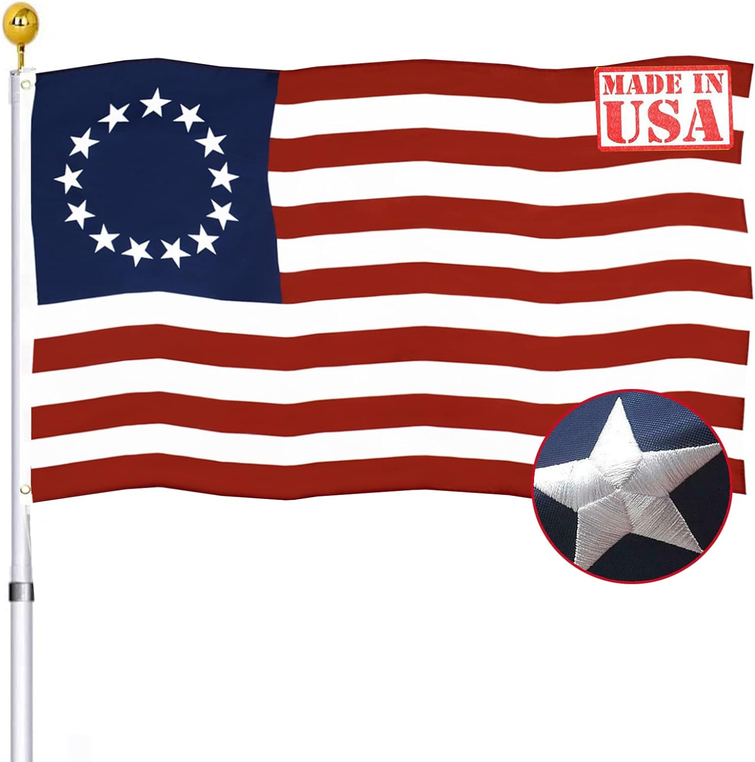 Embroidered Betsy Ross American US Flag 3X5 Outdoor Made in USA- 13 Stars Coloni gallery