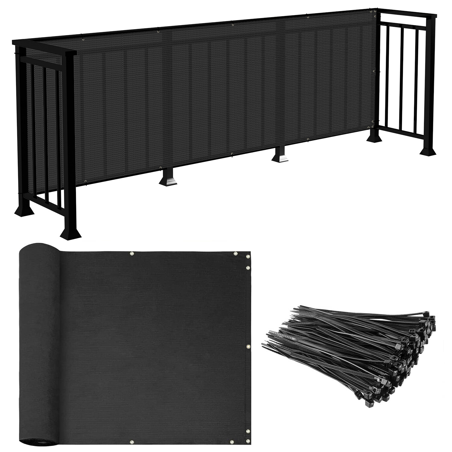 30in Balcony Privacy Fence Screen Windscreen Deck Porch Fabric Shade Cover Black gallery