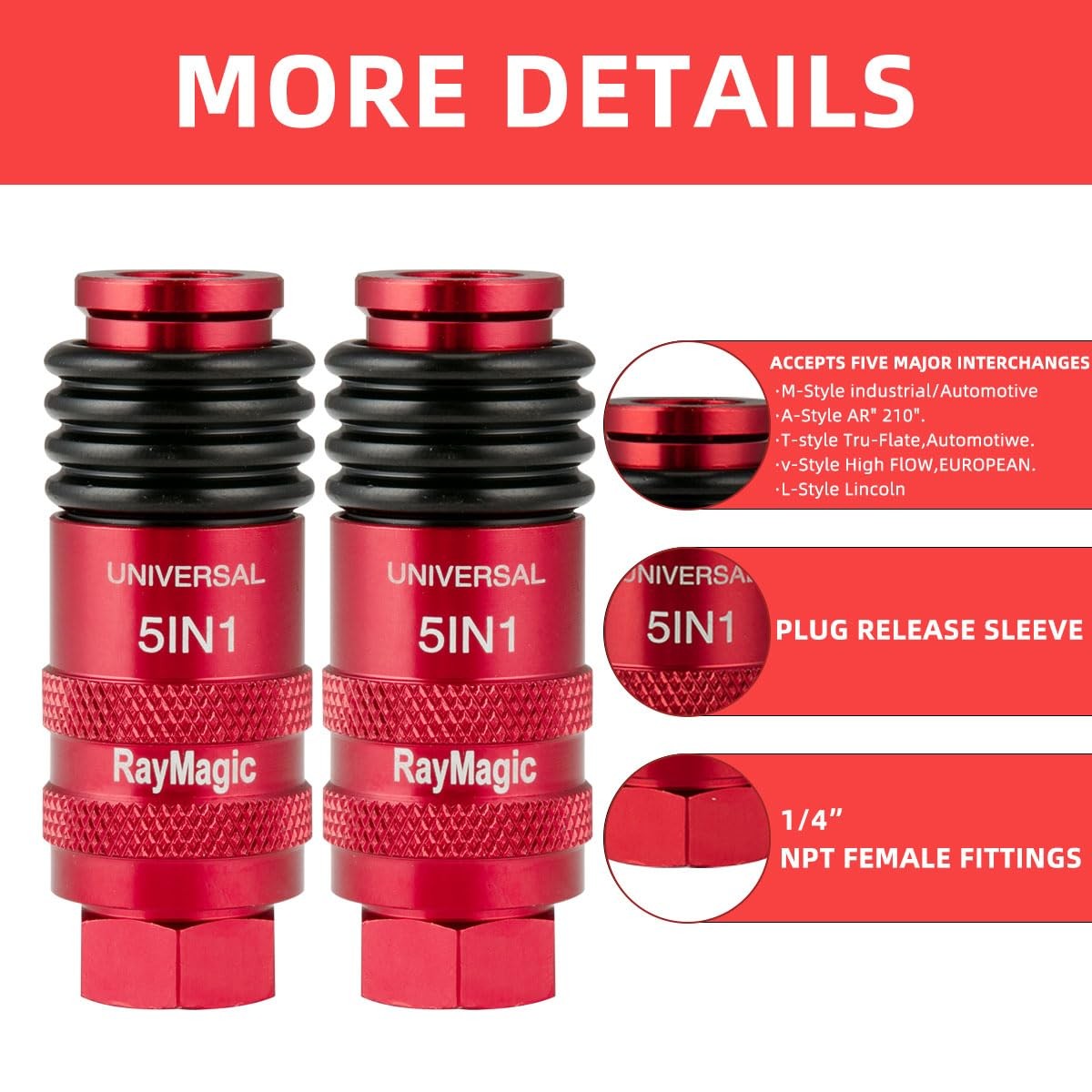 Upgraded 5IN1 Universal Quick Industrial Connect Coupler, 1/4" Female NPT, Ai... gallery