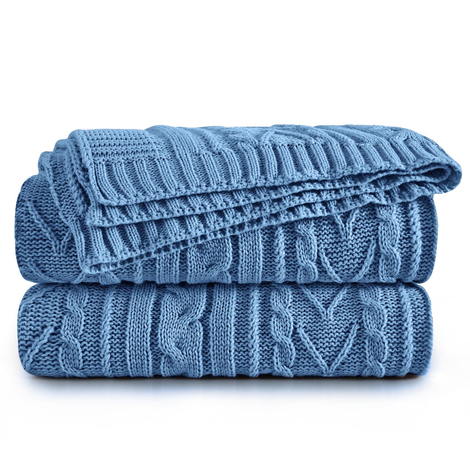 Dusty Blue Cable Knit Throw Blankets for Couch Bed Sofa Acrylic Knitted Blank... gallery