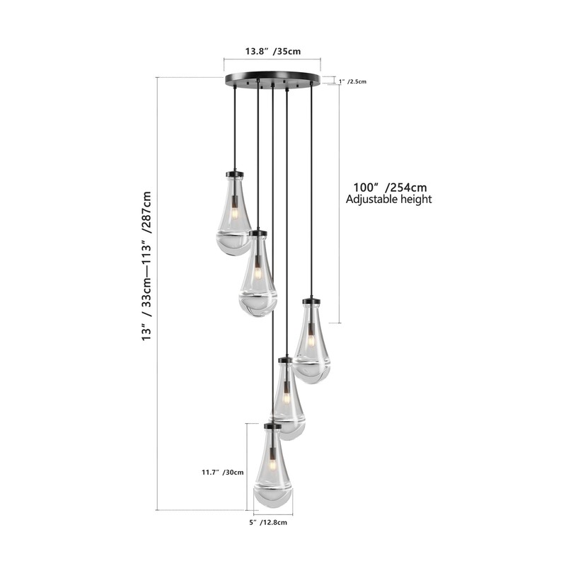 5-Light Black Raindrop Pendant LED Light Chandelier Kitchen Living Room Fixture gallery