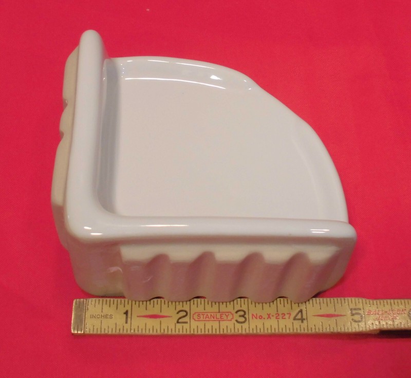 Vintage White; Extra Small Ceramic Corner Bath-Shower Soap Dish-Tray-Shelf 5" gallery