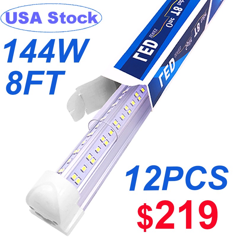 144W 8FT LED Tube Light Bulbs Integrate 8' 4 Row V Shaped LED Shop Light Fixture gallery