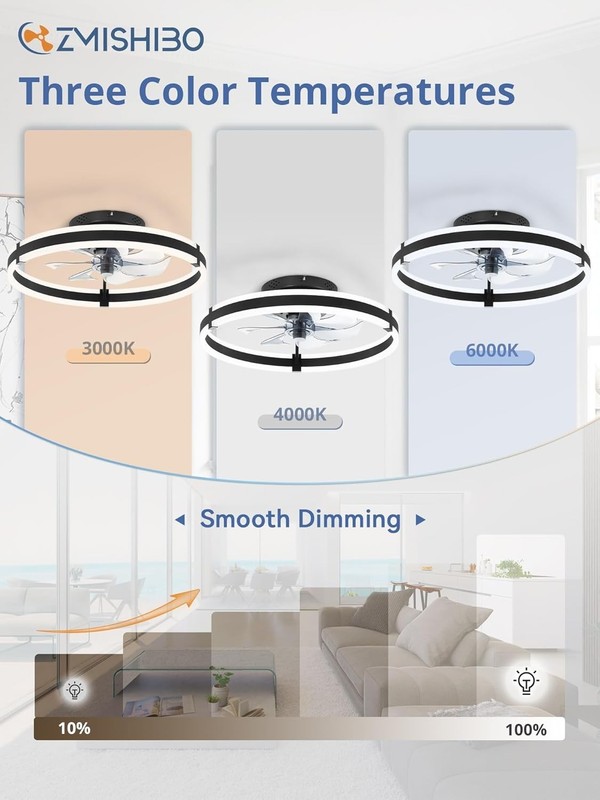 Flush Mount Ceiling Fan Light – Remote & App Controlled with 3000-6000K Lighting gallery