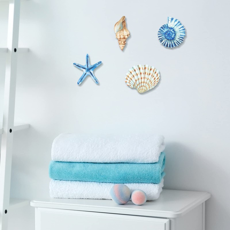 Yookeer 4 Pcs Beach Wall Decor Seashell Starfish Small, as pictures shown gallery
